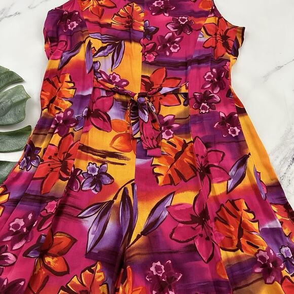 Expressions Womens Vintage 90s Romper Shorts Size M Purple Orange Floral Bright - Picture 8 of 9